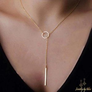 NEW 14K Yellow Gold Adjustable Lariat Boho Minimalist Tarnish Free Necklace